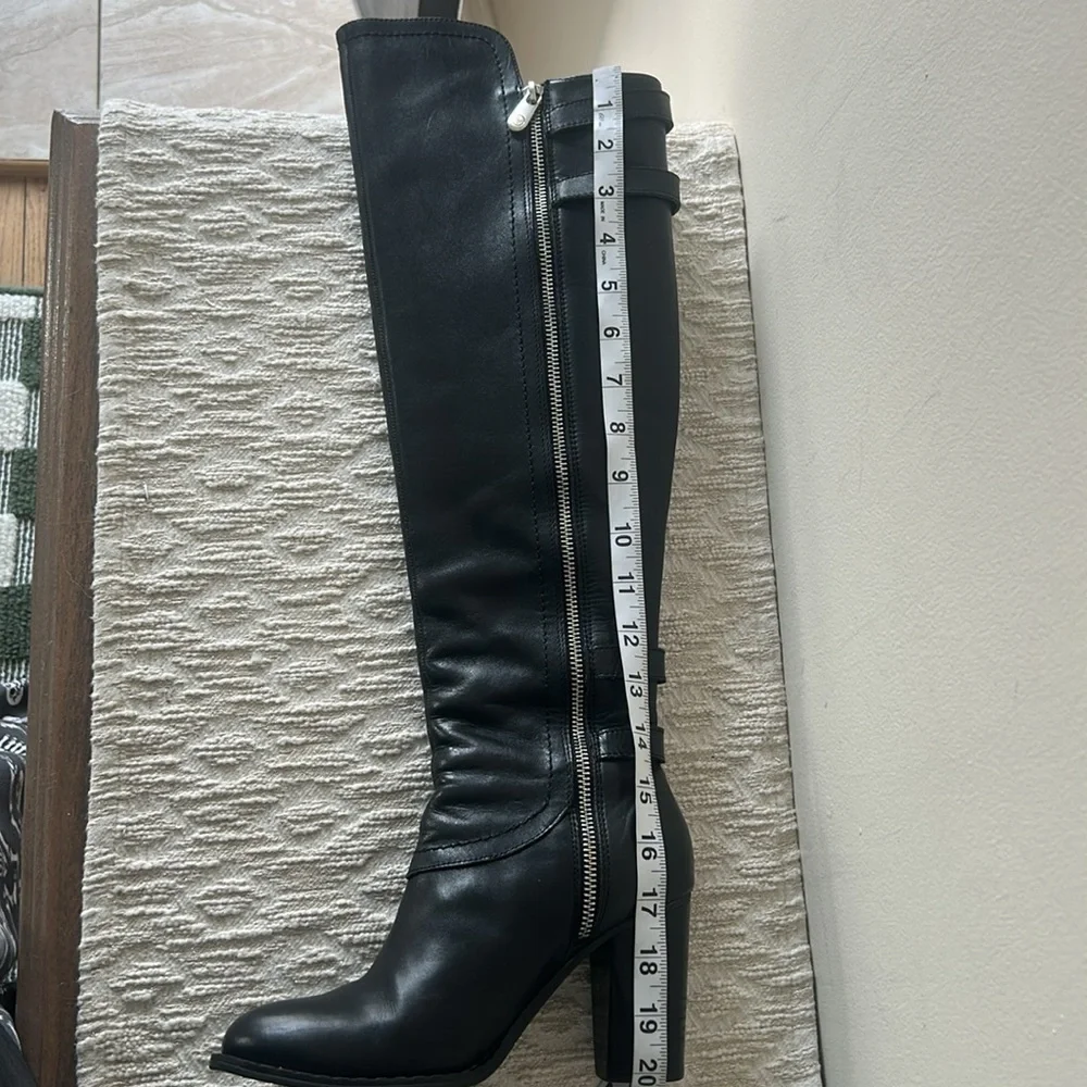 Adrienne Vittadini Black Leather Boots with Buckle Accents - Picture 13 of 15